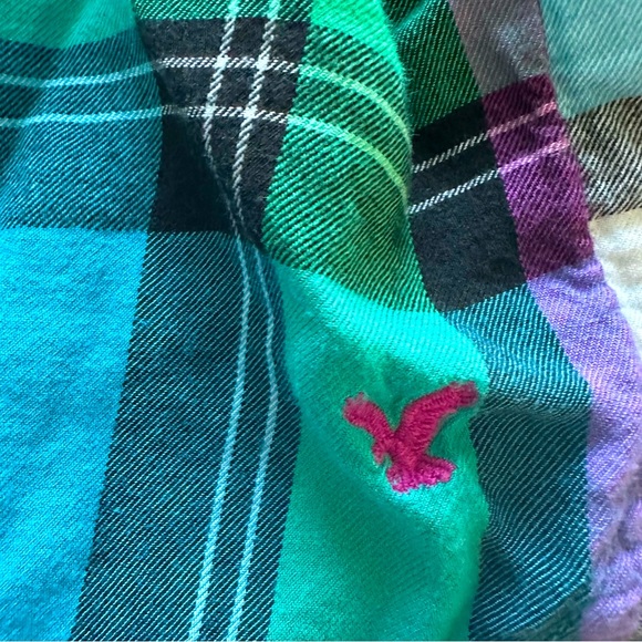 American Eagle Plaid Boyfriend Shirt S | Multicolor Vintage Long Sleeve Y2K - Picture 5 of 7